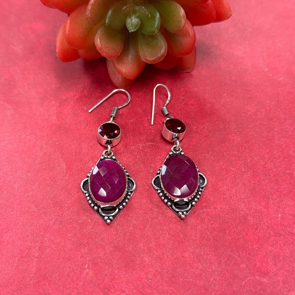 Ruby & Garnet Silver Earrings - image 3